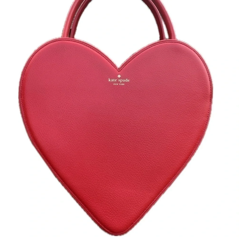 Kate Spade Dolly Red Heart Large Rose Colored Glasses Leather Novelty Rare Bag